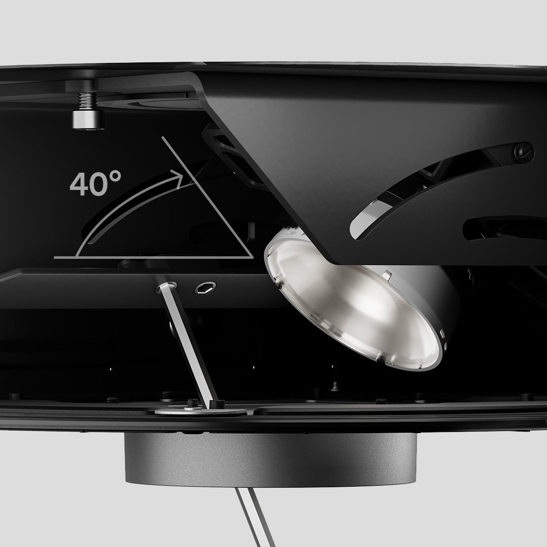 Adjustable downlighting with 40 degree tilt