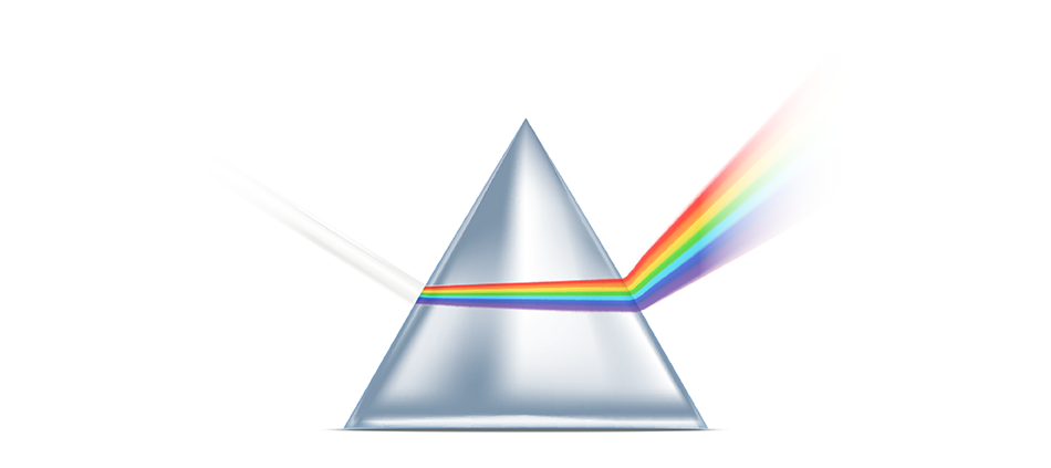 White light on a prism, producing a range of colors 