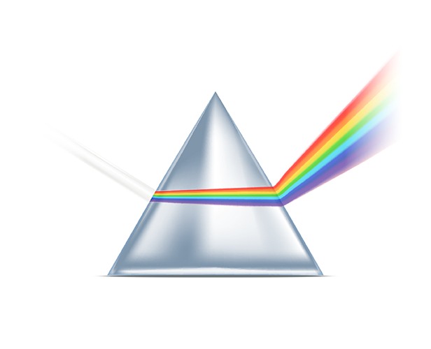 White light on a prism, producing a range of colors 
